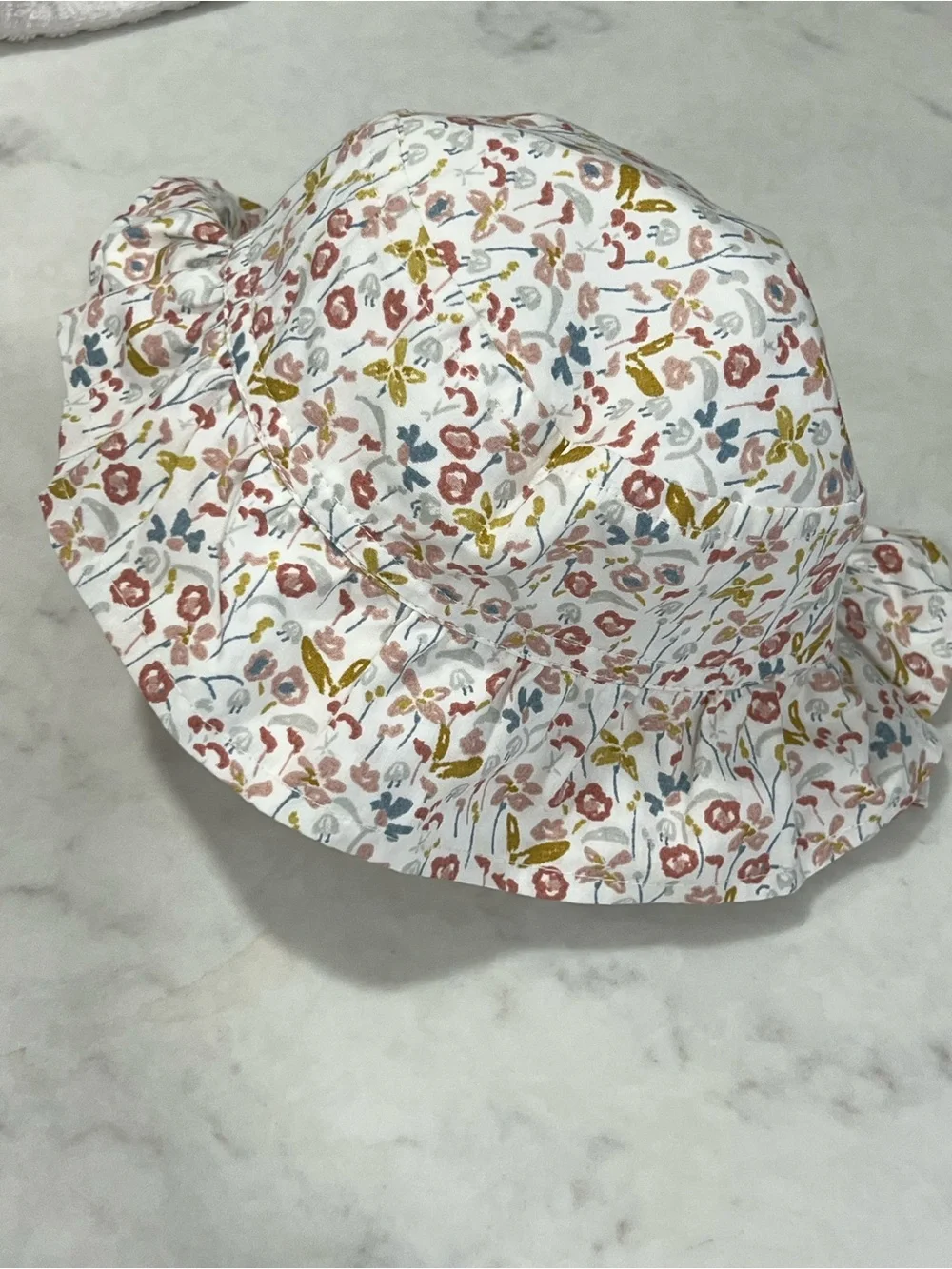 Girls' Floral Sun Hat in White with Pink & Mustard Accents